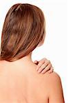 Back ache massage - caucasian woman with backache from behind.