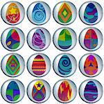 Easter eggs buttons, with various colour patterns, holiday symbol, vector eps10, set