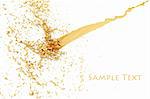 splash of golden fluid on the wall. isolated on white. with clipping path.