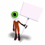 funny and cute cartoon guy with a great eye. 3D rendering with clipping path and shadow over white