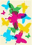 Butterfly pattern vector Illustration in warm and pink tones.