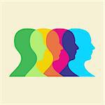 Multicolored human heads interacting. Vector file available.