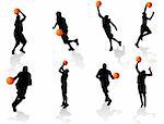 collection of basketball players silhouette, vector illustration