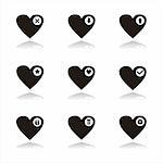 set of 9 black hearts icons