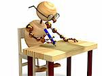 3d wood man is writing a letter