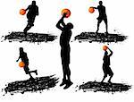 Basketball player silhouettes on white background, vector illustration