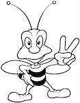 Wasp showing Victory - Black and White Cartoon illustration, Vector
