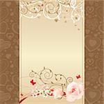 Spring frame with roses, branches and swirl elements