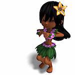 very cute hawaiin cartoon girl is dancing for you. 3D rendering with clipping path and shadow over white