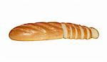 Sliced fresh-baked long loaf of bread isolated on white background with clipping path