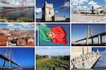 A Collage showing the sights of Lisbon like the Ponte Vasco da Gama and the Torre de Belem