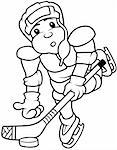 Hockey Player - Black and White Cartoon illustration, Vector