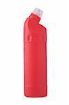 red bottle, cleaning product on white background