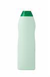 green bottle, cleaning product on white background