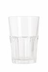 front view of empty water glass on white background