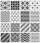 Set of monochrome geometric seamless patterns. Vector backgrounds collection.
