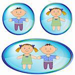 Icons, vector eps10 buttons with toy boy and the girl