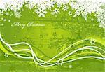 Christmas green background with snow flakes.