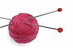 Red clew and knitting needles