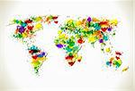 Paint splashes world map vector background. Grunge business map template.