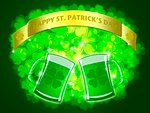 St Patricks Day Two Green Beers Banner with Shamrocks Bokeh Illustration