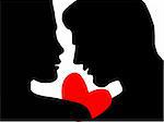 A silhouette of a couple with a heart.