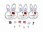 Image of vector illustration of various bunnies isolated on white background