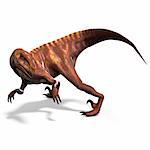 Dinosaur Deinonychus. 3D rendering with clipping path and shadow over white