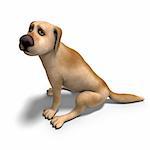 very funny cartoon dog is a little bit nuts. 3D rendering with clipping path and shadow over white