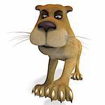 very cute and funny female cartoon lion. 3D rendering with clipping path and shadow over white