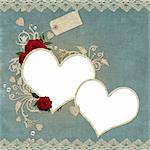 Vintage elegant hearts frame with roses, lace and pearls