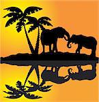 vector illustration of african landscape with two elephants