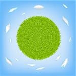 Green Planet With Blue Sky And Clouds, Vector Illustration