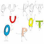 Set of cartoon style letters U, O, P, Q, T