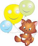 Cat with Balloons isolated on white background. Vector