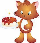 Cat with Cake isolated on white background. Vector