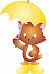 Cat with Umbrella isolated on white background. Vector