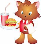 Cat with Fast Food isolated on white background. Vector