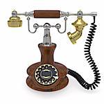 Old style telephone rendered with soft shadows on white background