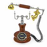 Old style telephone with lifted up receiver rendered with soft shadows on white background