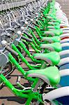 Green Bicycle rent in a travel destination city