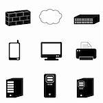 Computer and network icons in black