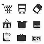 Shopping icons in garyscale silhouette