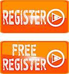 orange register web button. sign up open account free join subscribe