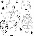 Ballet tattoo icons set woman