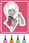 woman make up icon, card, poster, sticker. A woman is getting manicure