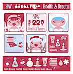 Big lady's health, beauty and spa icons set. Girls and objects emblem from big kids labels collection