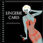 lingerie card with beautiful sexy woman and ribbon. Background, banner, poster for shop