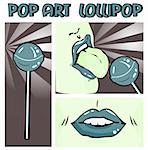 Woman eating lollipop. Licking. Lips Design elements