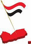Vector set containing the yemen 3d map and waving flag. Fully scalable vector, every object on different layer